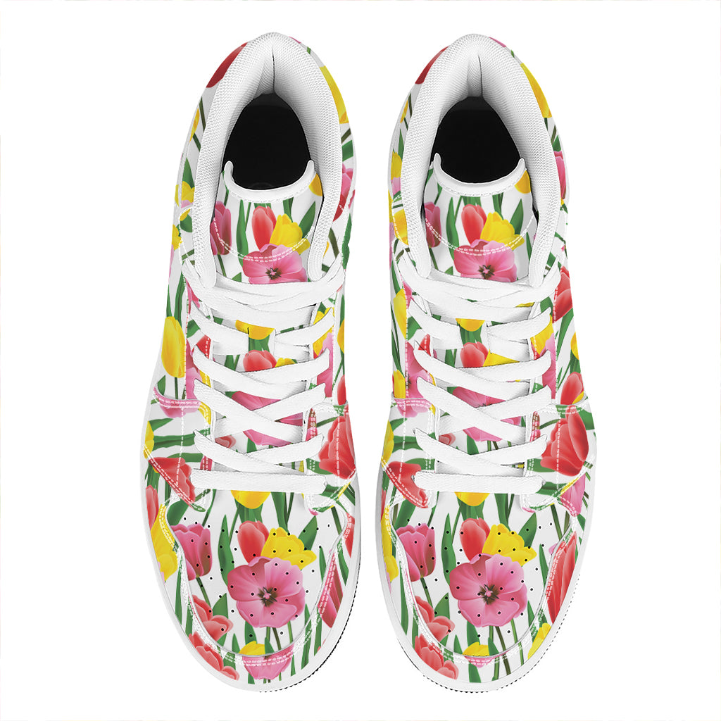 Colorful Tulip Pattern Print High Top Leather Sneakers