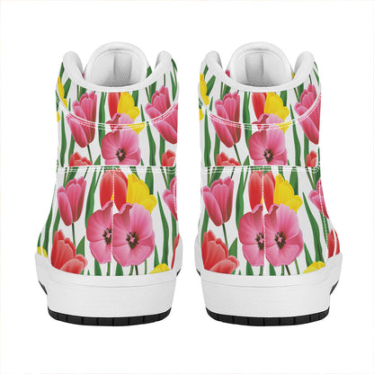 Colorful Tulip Pattern Print High Top Leather Sneakers