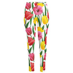 Colorful Tulip Pattern Print High-Waisted Pocket Leggings