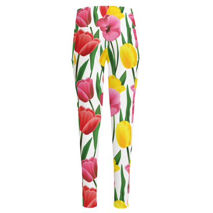 Colorful Tulip Pattern Print High-Waisted Pocket Leggings