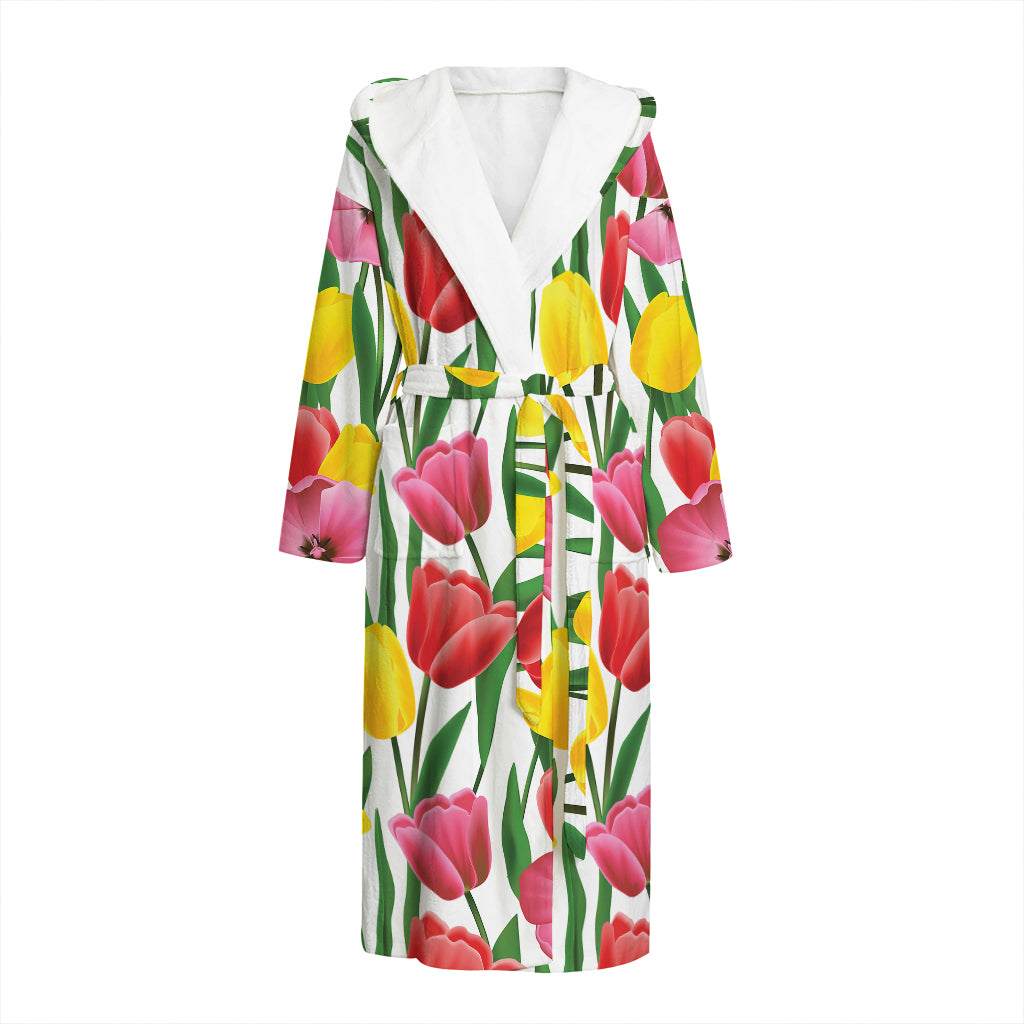 Colorful Tulip Pattern Print Hooded Bathrobe