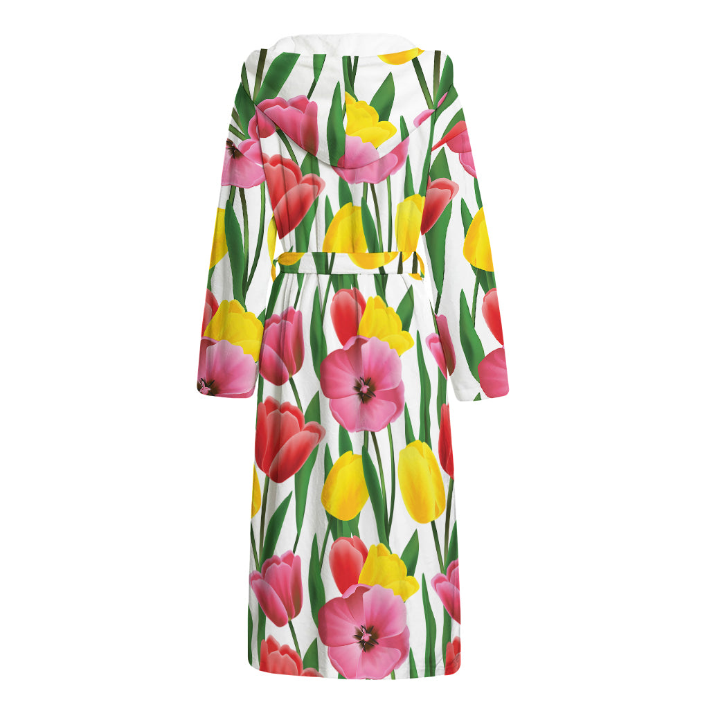 Colorful Tulip Pattern Print Hooded Bathrobe