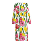 Colorful Tulip Pattern Print Hooded Bathrobe