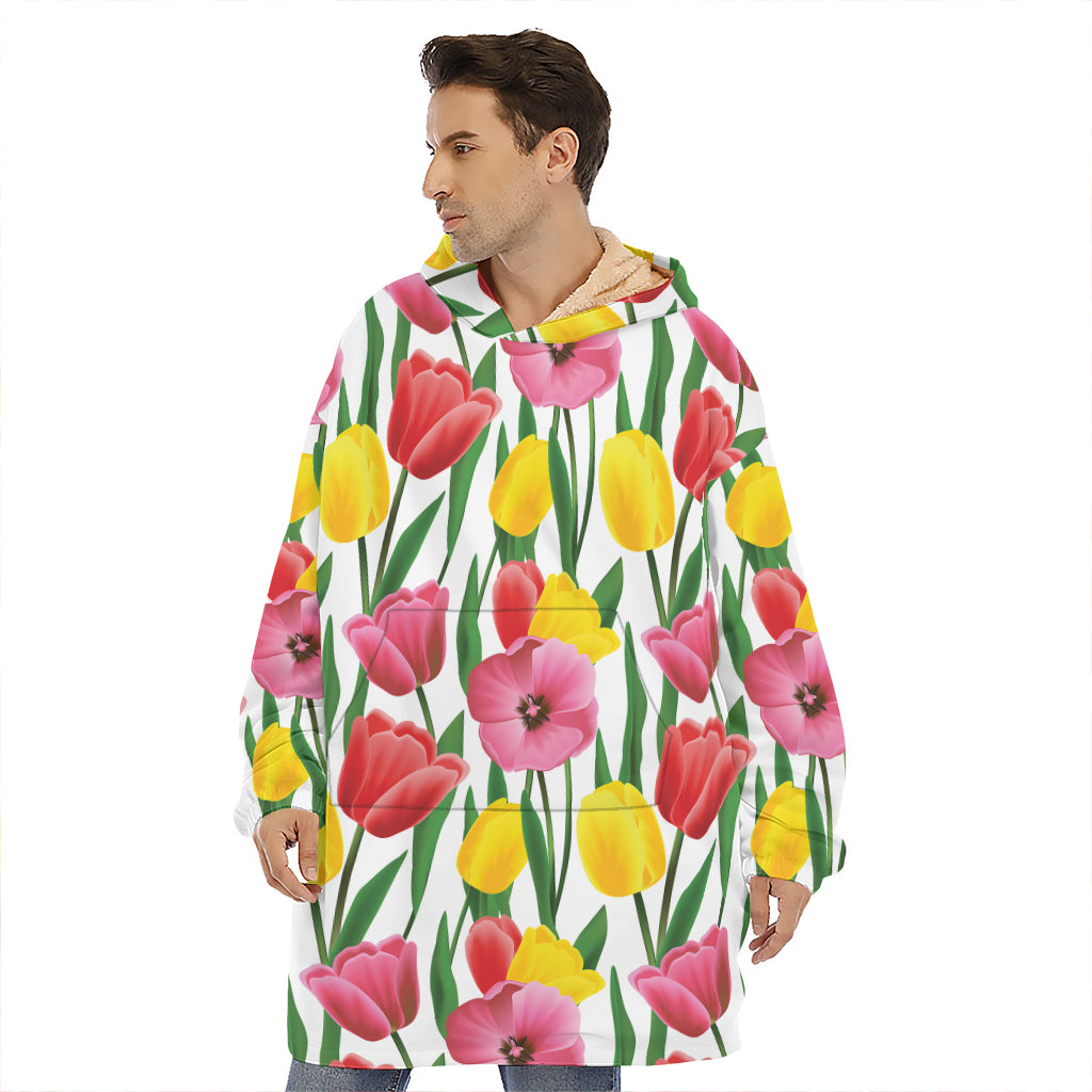Colorful Tulip Pattern Print Hoodie Blanket