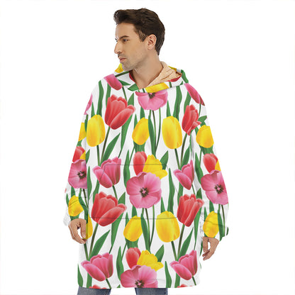 Colorful Tulip Pattern Print Hoodie Blanket