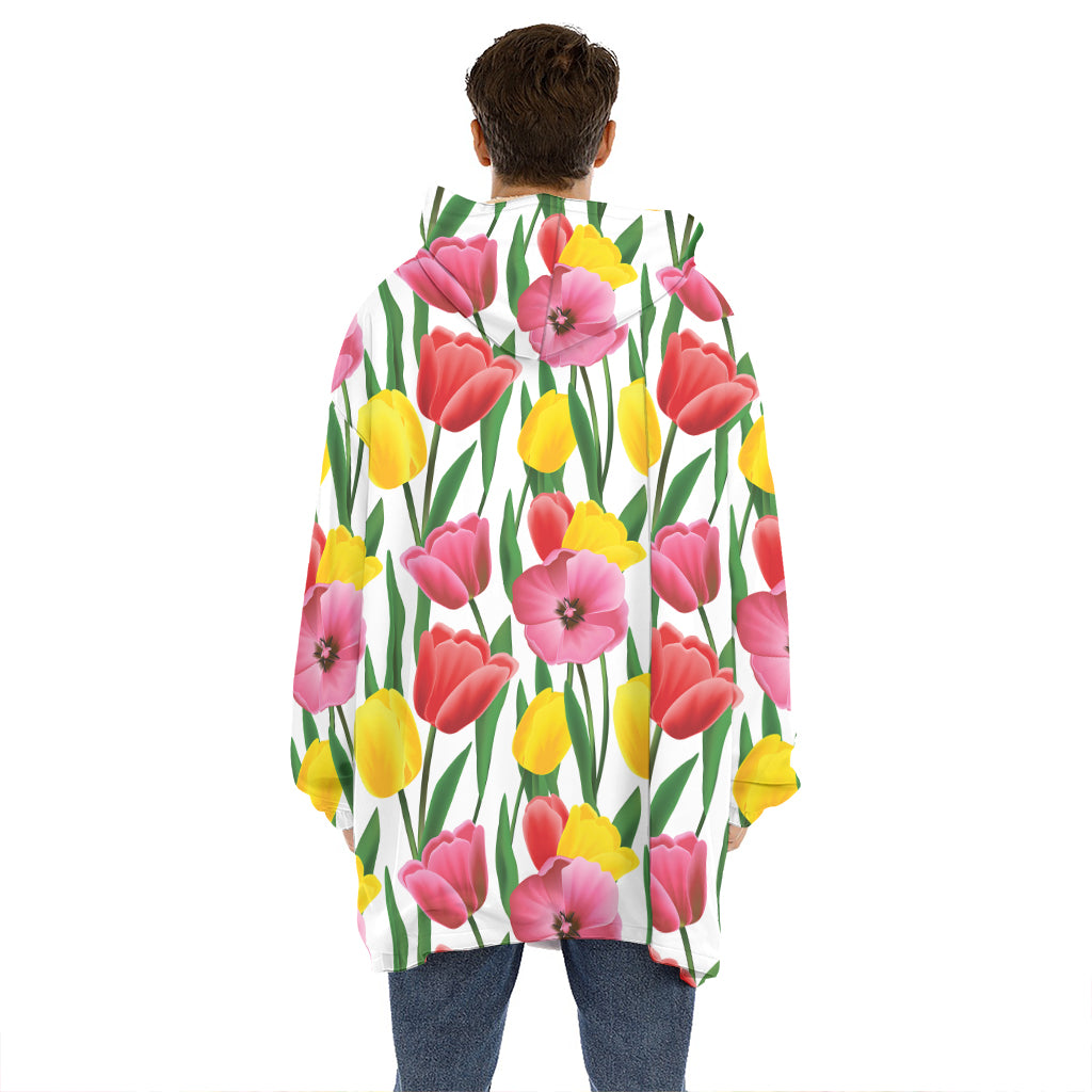 Colorful Tulip Pattern Print Hoodie Blanket