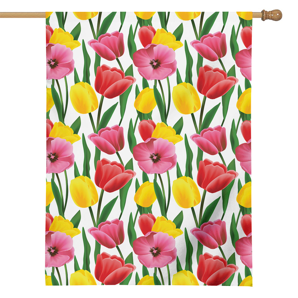 Colorful Tulip Pattern Print House Flag