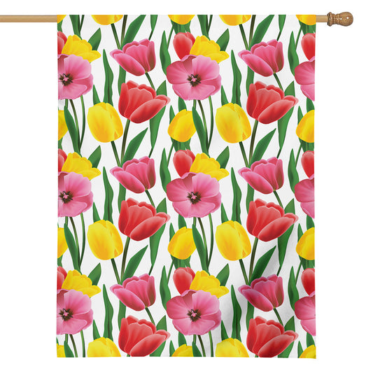 Colorful Tulip Pattern Print House Flag