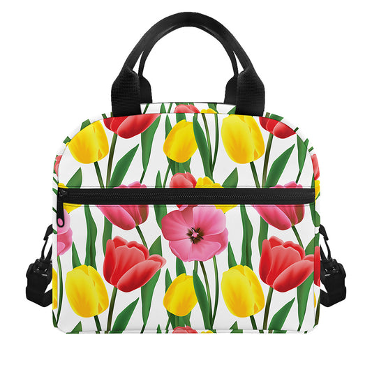 Colorful Tulip Pattern Print Insulated Lunch Bag