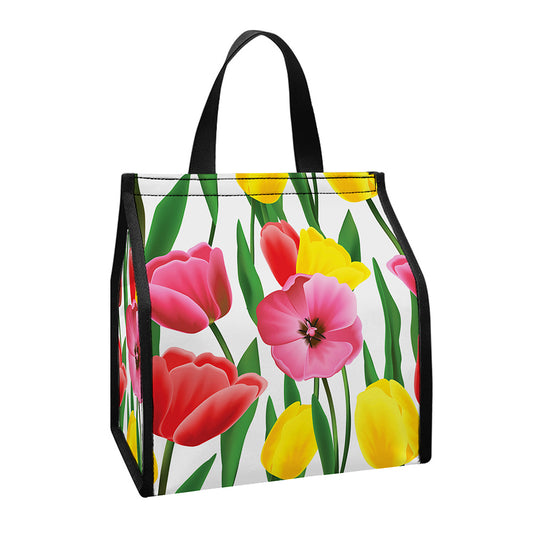 Colorful Tulip Pattern Print Insulated Lunch Tote