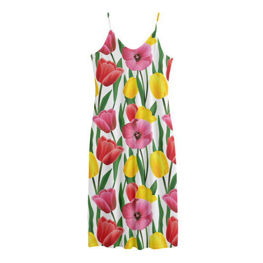 Colorful Tulip Pattern Print Jersey Midi Cami Dress