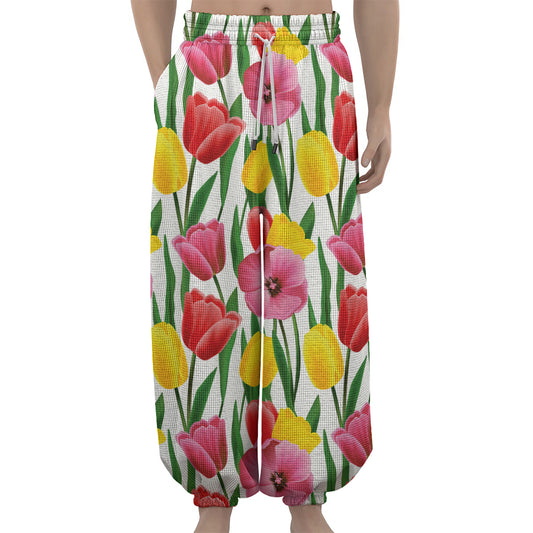 Colorful Tulip Pattern Print Lantern Pants