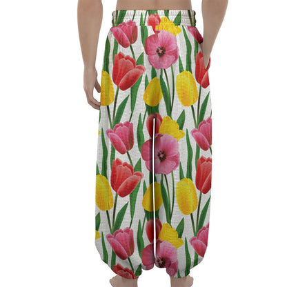 Colorful Tulip Pattern Print Lantern Pants