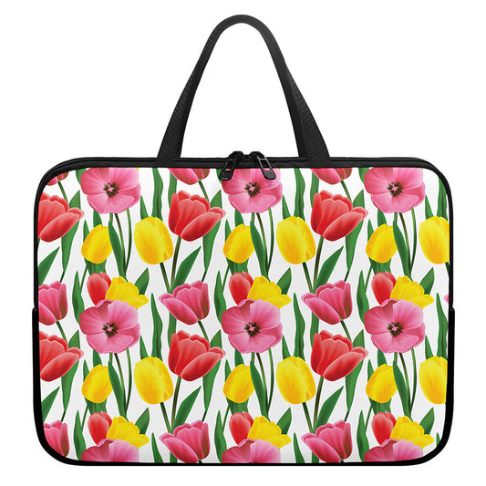 Colorful Tulip Pattern Print Laptop Sleeve With Handle
