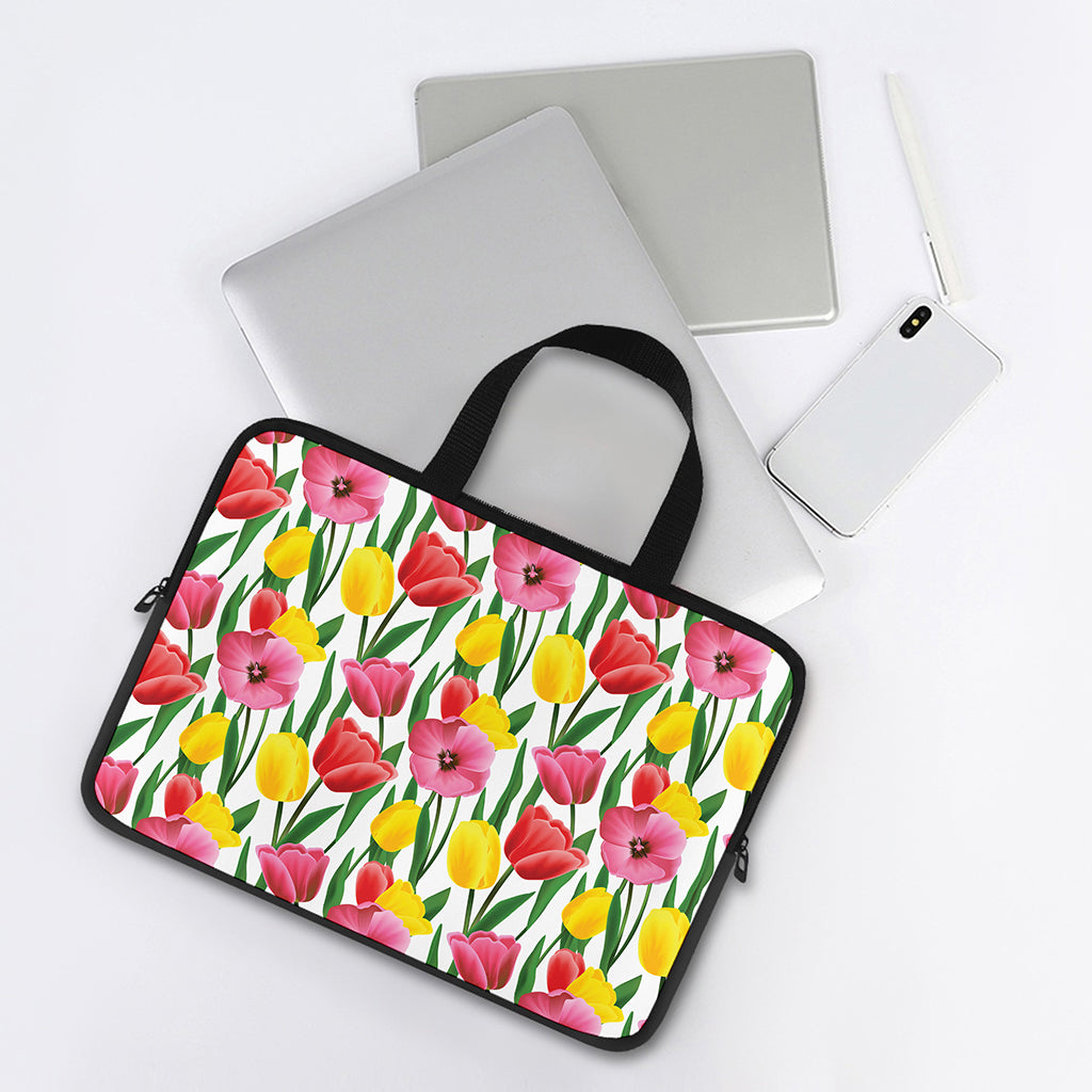 Colorful Tulip Pattern Print Laptop Sleeve With Handle