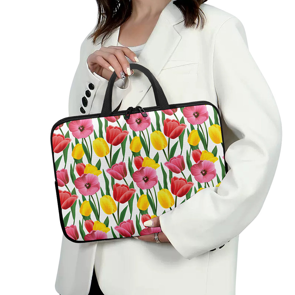 Colorful Tulip Pattern Print Laptop Sleeve With Handle