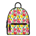 Colorful Tulip Pattern Print Leather Backpack