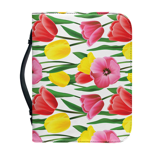 Colorful Tulip Pattern Print Leather Bible Cover