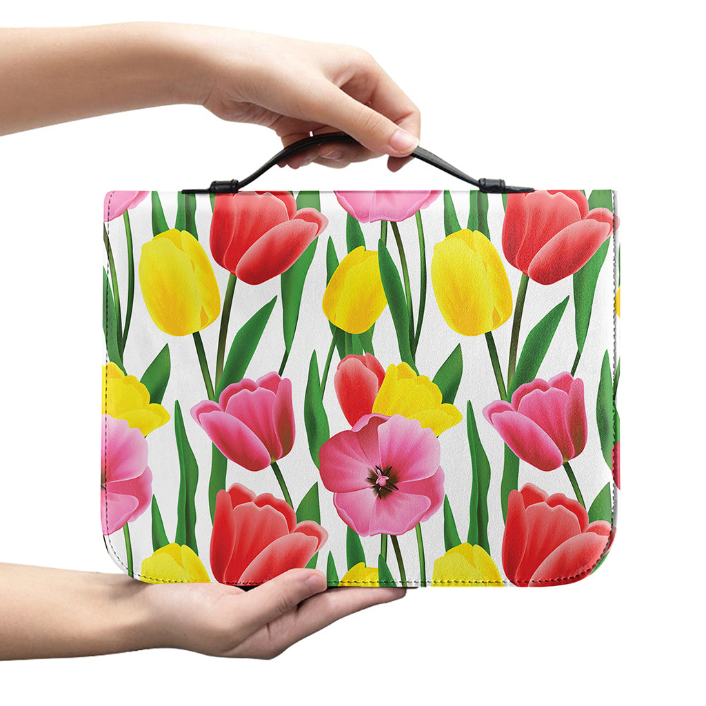 Colorful Tulip Pattern Print Leather Bible Cover