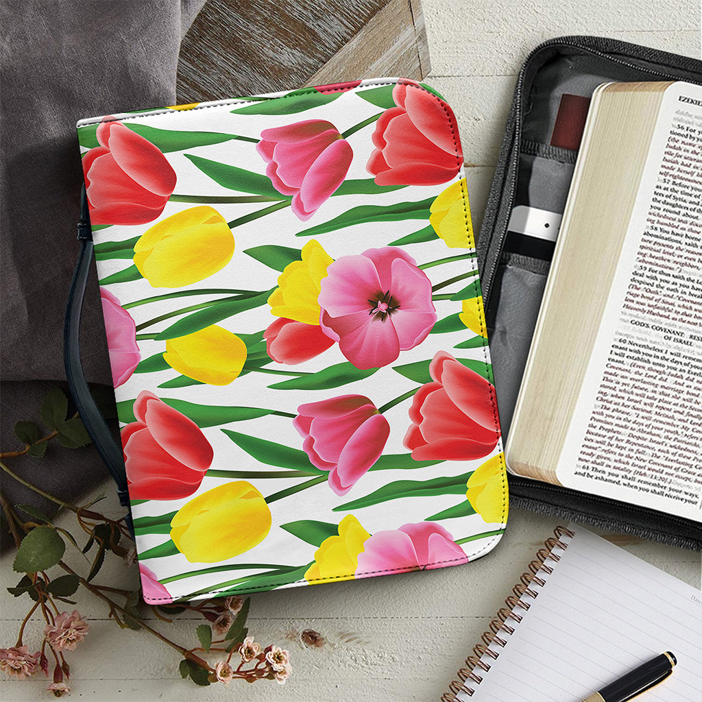 Colorful Tulip Pattern Print Leather Bible Cover