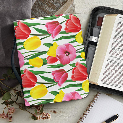 Colorful Tulip Pattern Print Leather Bible Cover