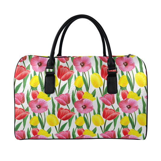 Colorful Tulip Pattern Print Leather Duffle Bag