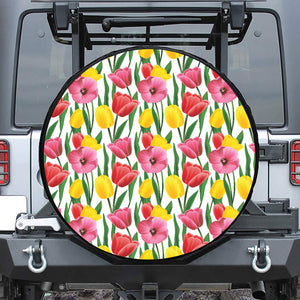 Colorful Tulip Pattern Print Leather Spare Tire Cover