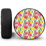 Colorful Tulip Pattern Print Leather Spare Tire Cover