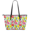 Colorful Tulip Pattern Print Leather Tote Bag With Zipper
