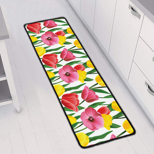 Colorful Tulip Pattern Print Long Kitchen Mat