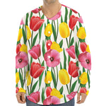 Colorful Tulip Pattern Print Long Sleeve Baseball Jersey