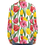 Colorful Tulip Pattern Print Long Sleeve Baseball Jersey