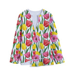 Colorful Tulip Pattern Print Long Sleeve Short Coat