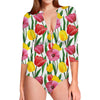 Colorful Tulip Pattern Print Long Sleeve Swimsuit