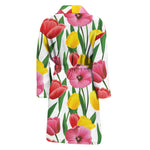 Colorful Tulip Pattern Print Men's Bathrobe
