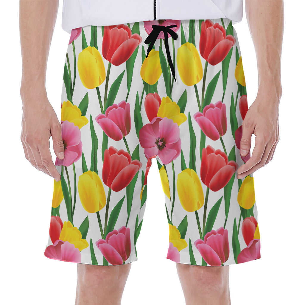 Colorful Tulip Pattern Print Men's Beach Shorts