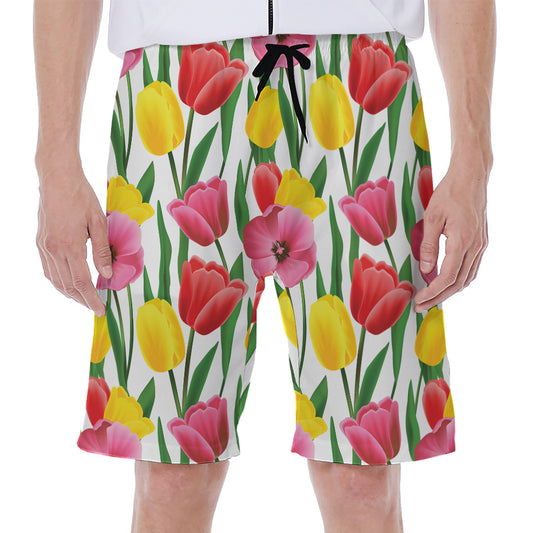 Colorful Tulip Pattern Print Men's Beach Shorts