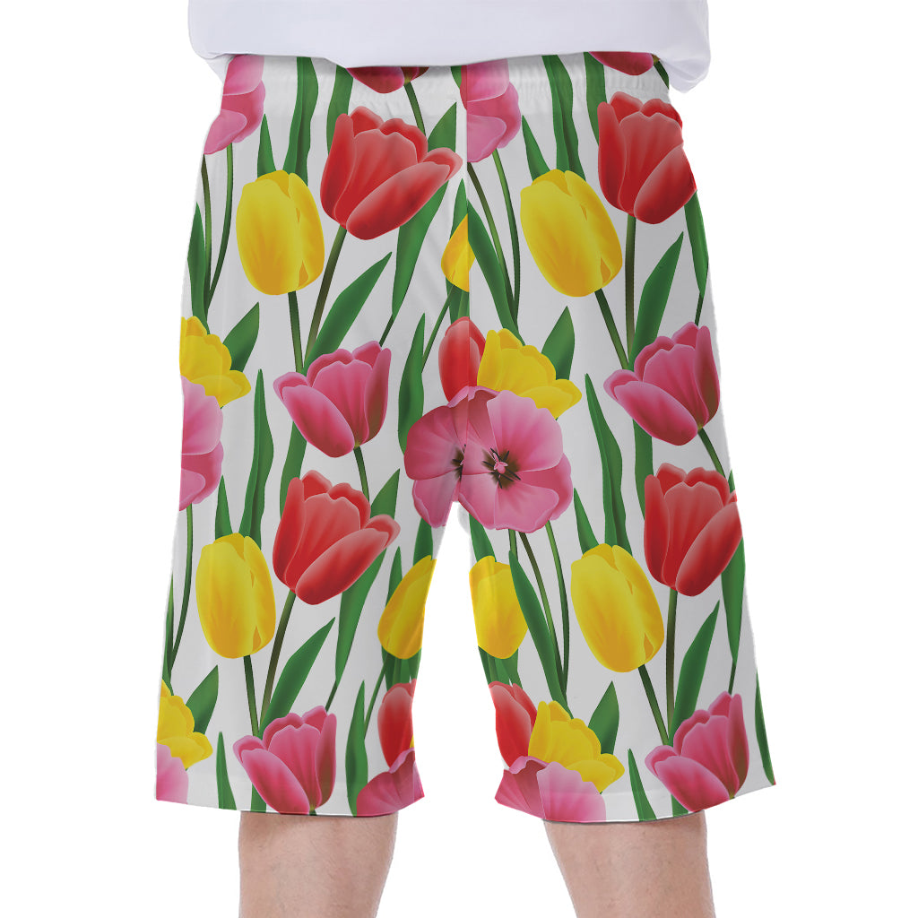 Colorful Tulip Pattern Print Men's Beach Shorts