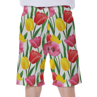 Colorful Tulip Pattern Print Men's Beach Shorts