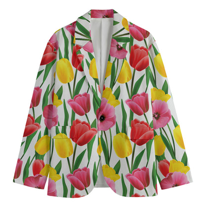 Colorful Tulip Pattern Print Men's Blazer