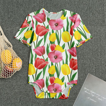 Colorful Tulip Pattern Print Men's Bodysuit
