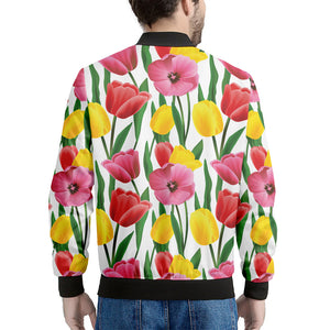 Colorful Tulip Pattern Print Men's Bomber Jacket