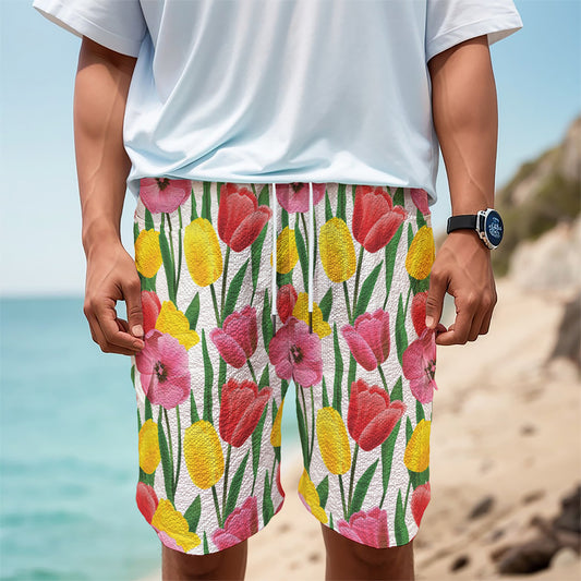 Colorful Tulip Pattern Print Men's Cargo Shorts
