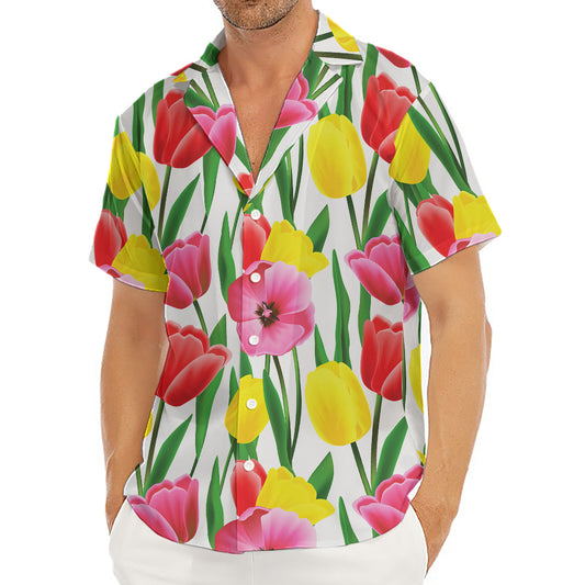 Colorful Tulip Pattern Print Men's Deep V-Neck Shirt