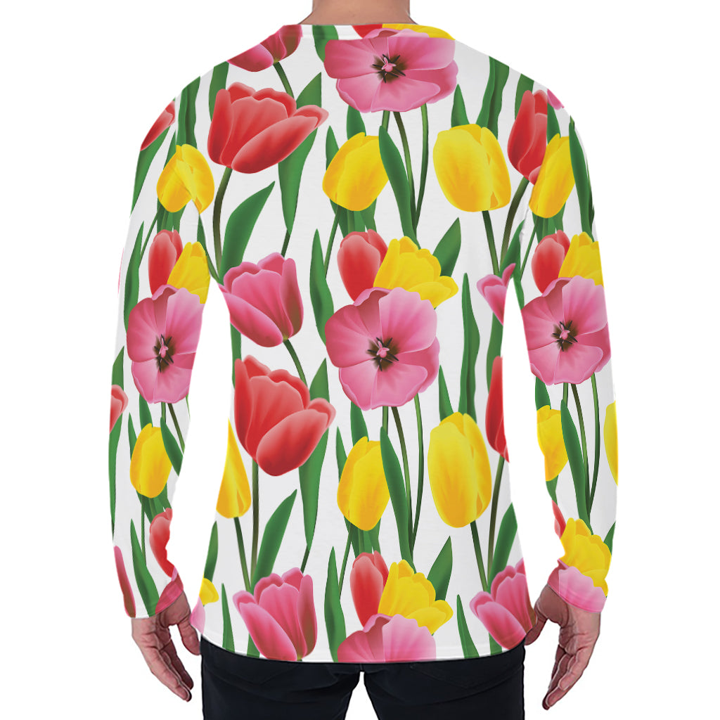 Colorful Tulip Pattern Print Men's Long Sleeve T-Shirt