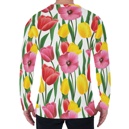 Colorful Tulip Pattern Print Men's Long Sleeve T-Shirt