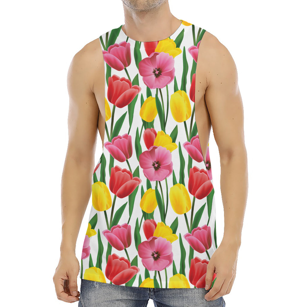 Colorful Tulip Pattern Print Men's Muscle Tank Top