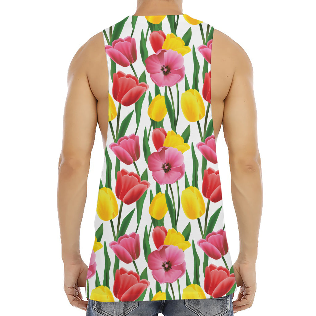 Colorful Tulip Pattern Print Men's Muscle Tank Top