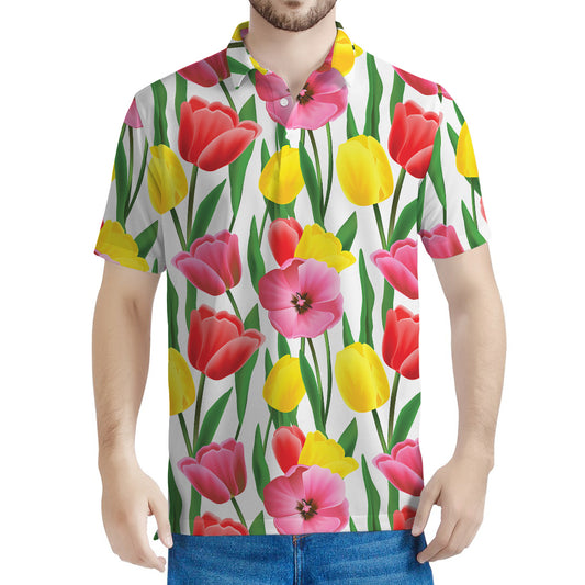 Colorful Tulip Pattern Print Men's Polo Shirt