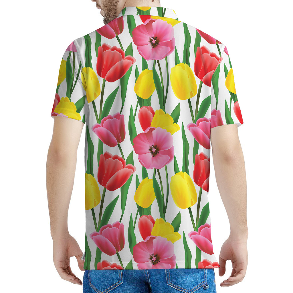 Colorful Tulip Pattern Print Men's Polo Shirt